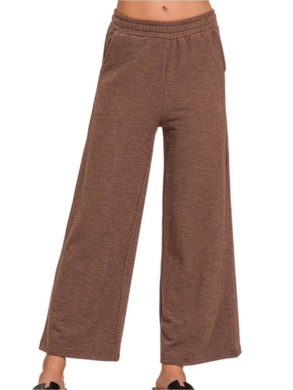 NEW Zenana Brown Wide Leg Lounge Pants Size Small Coastal Cozy Chic Pullon